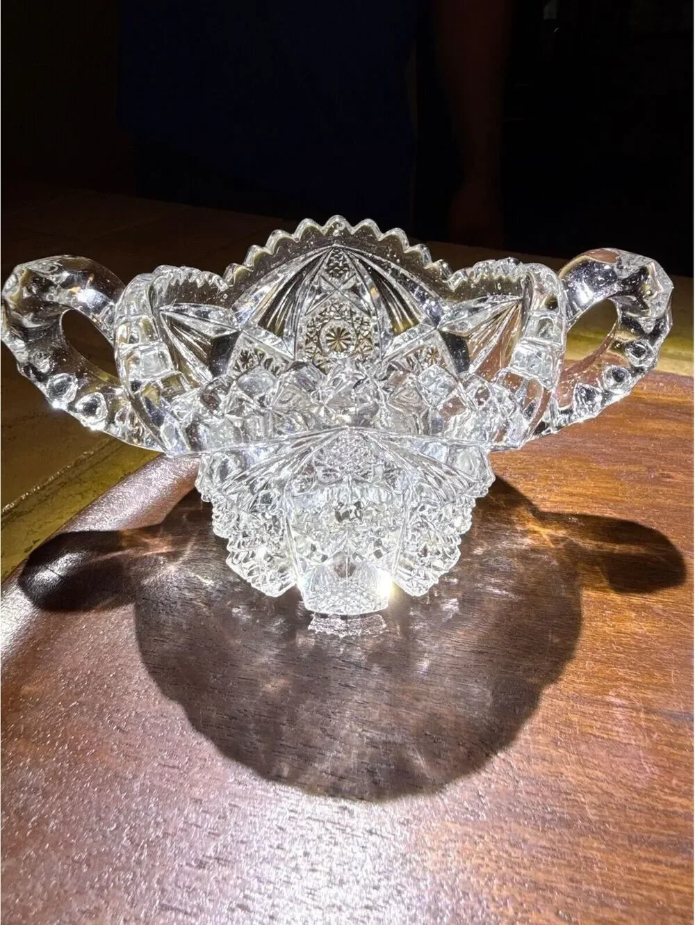 21.  Creamer and Sugar Set Vintage Cut Glass Heavy Crystal Set Sawtooth Edge